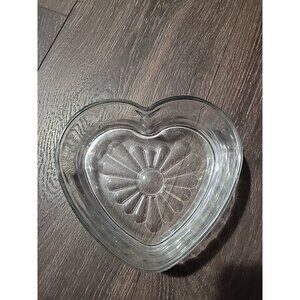 Libby Clear Heart Shaped Glass Bowl 6in Candy Trinket Valentine Day Keepsake